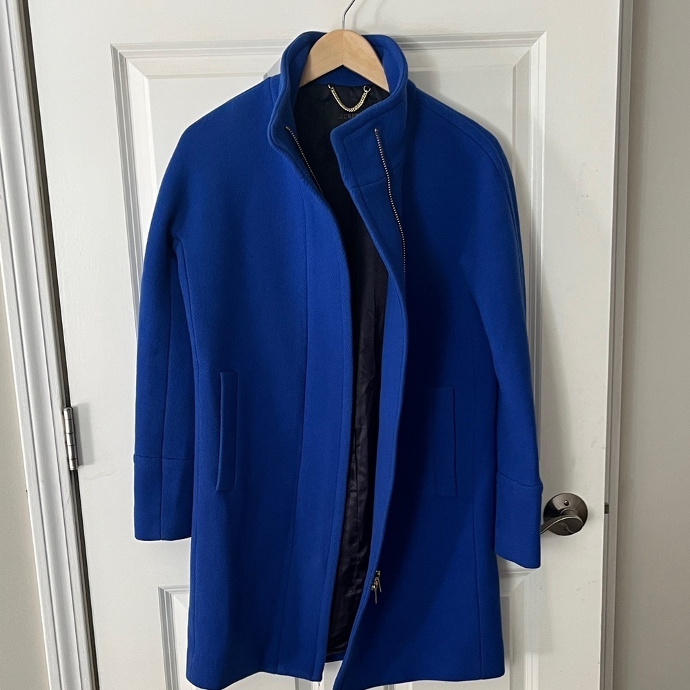 J. Crew Sapphire Blue Wool Stadium Coat by Nellie Gori Sz 0 - Picture 6 of 9